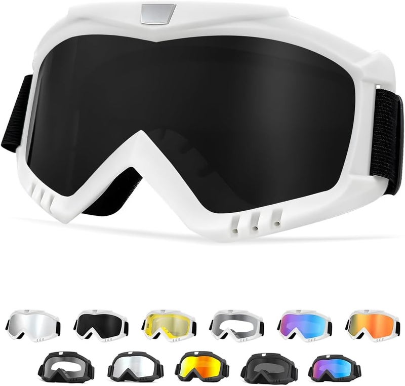 Yourkar Dirt Bike Goggle, UV Protection Windproof ATV Off-Road Goggles, Wide Vision Riding Motorcycle Goggle for Men Women (White+Black) - Image 1